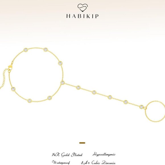 Gold Hand Chain Bracelet Womens 14K Gold Plated Dainty Waterproof Jewelry - Picture 3 of 8